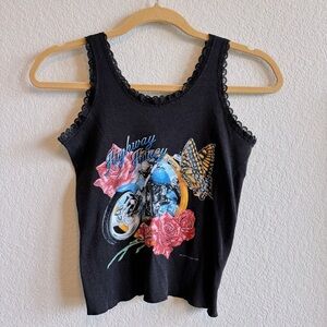 Vintage 90’s Highway Honey Sturgis Lace Trim Butterfly Tank